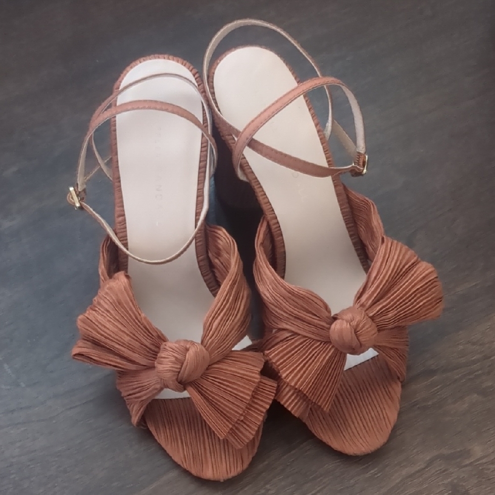 Loeffler Randal Camellia Pleated Bow Heels Size 8 Shimmer Copper